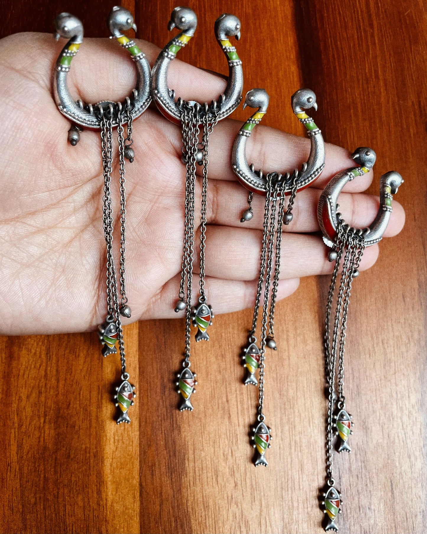 जलनर्तकी | Silver-Plated Meenakari Statement Drops