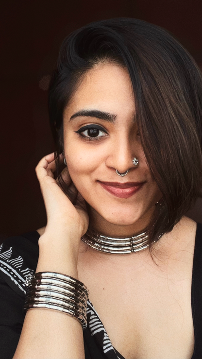 Tribal Coils | Silver Plated Statement Choker & Twisted Kada