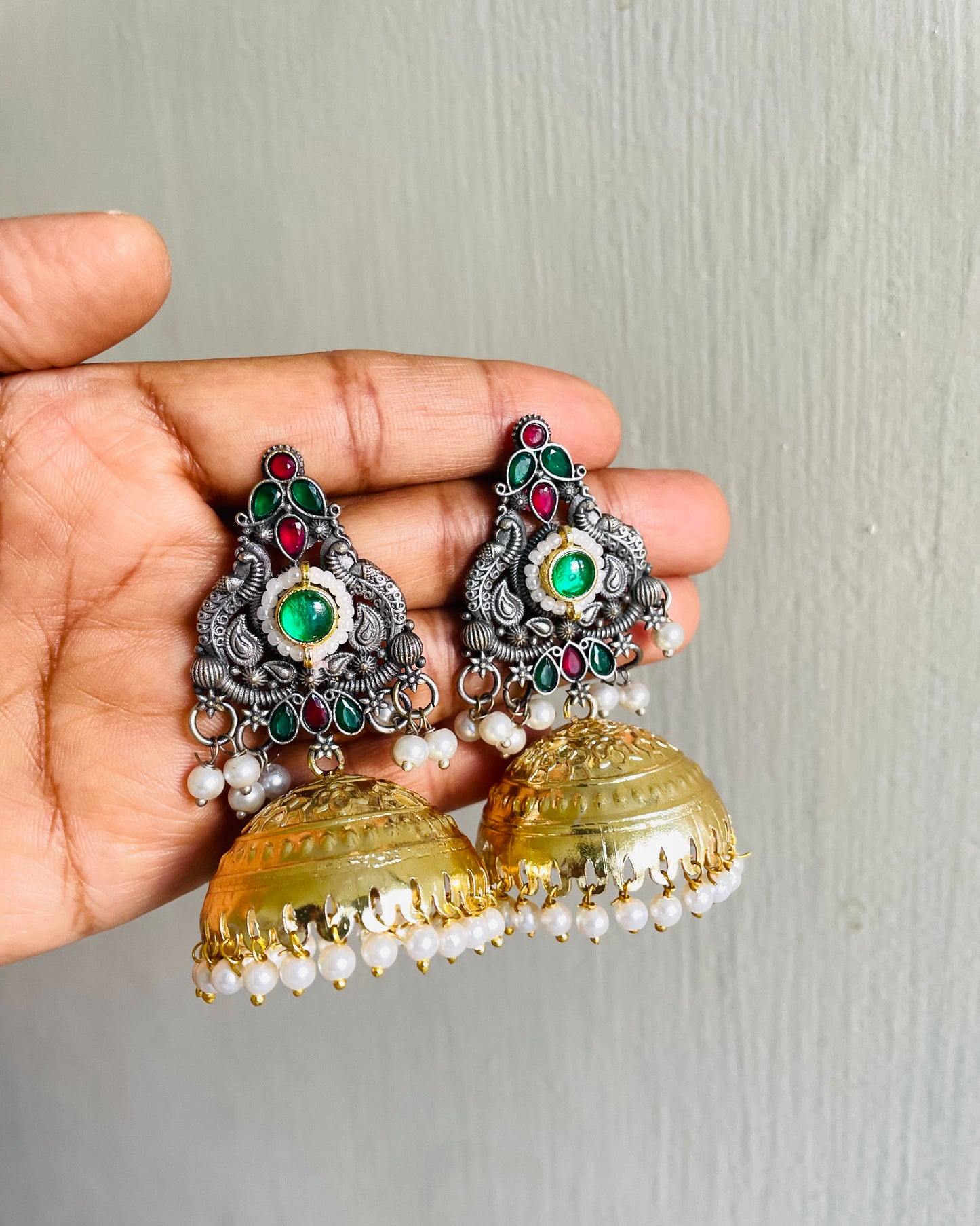 Noor Tarang | Silver Plated Dual Tone Kundan Jhumkas | Festive Series | Exclusively Handcrafted