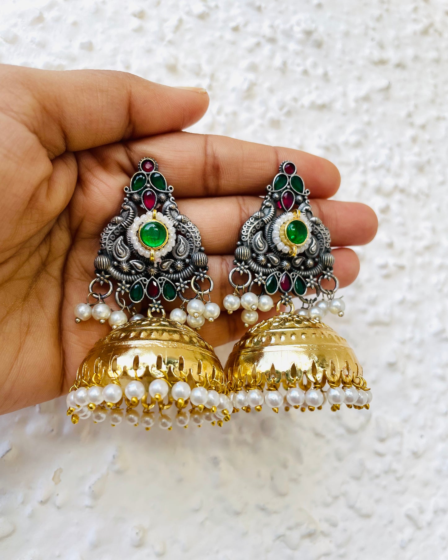 Noor Tarang | Silver Plated Dual Tone Kundan Jhumkas | Festive Series | Exclusively Handcrafted