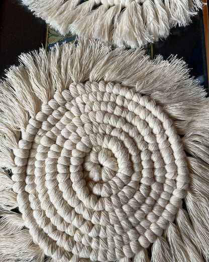 Antara Off-White Macrame Round Coasters (Set of 2)