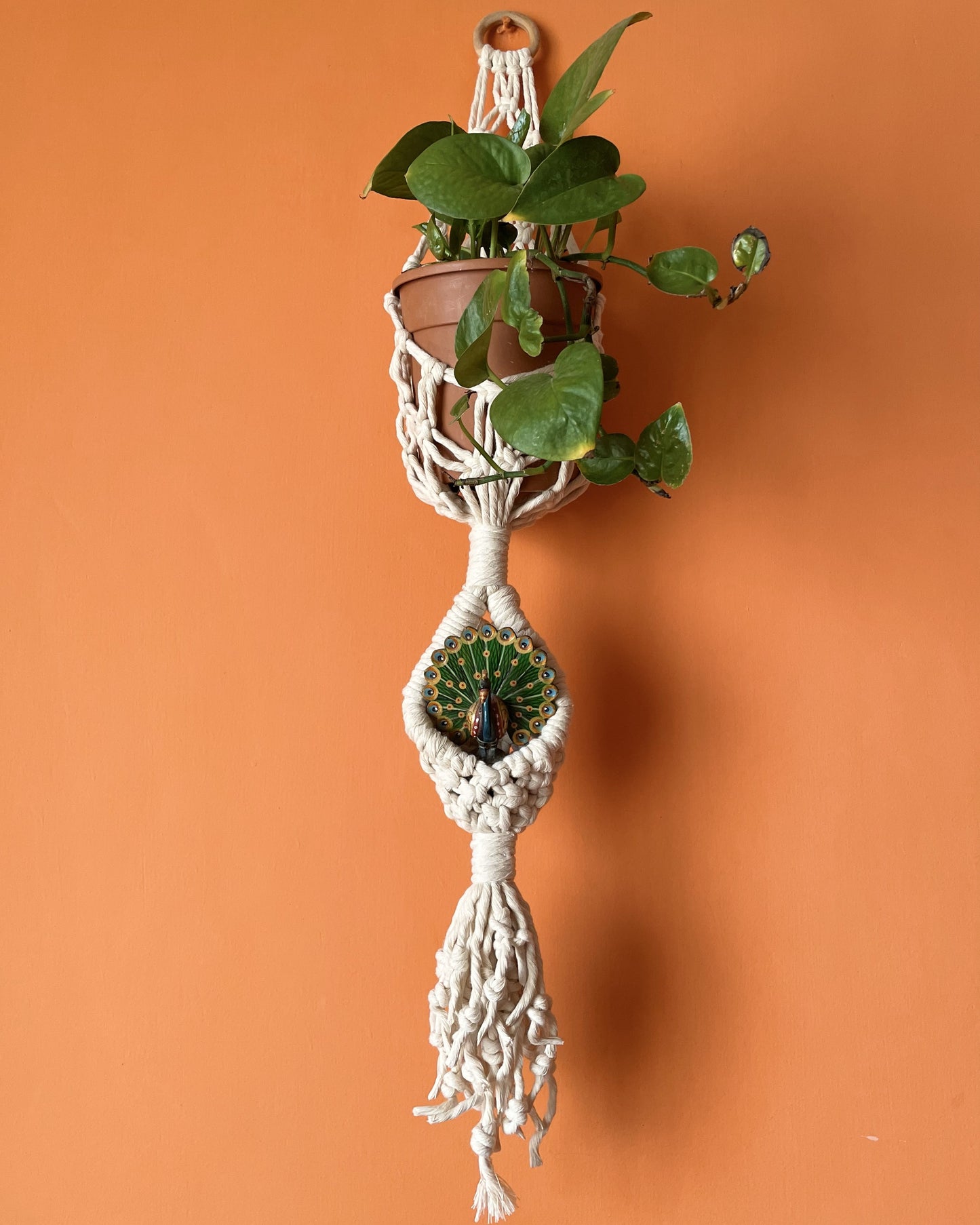 Off-White Macrame Handwoven Two-Tier Plant Hanger