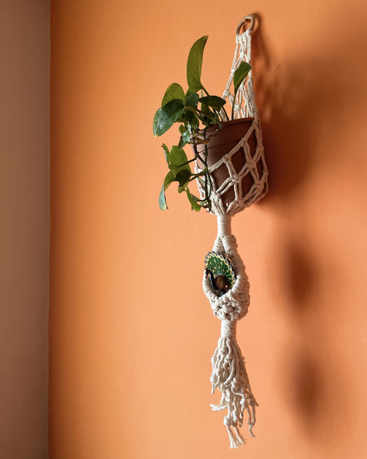 Off-White Macrame Handwoven Two-Tier Plant Hanger