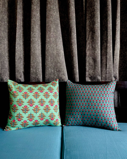 Oceanic Blossom | Pure Cotton Block Printed Cushion Covers | Set of 2