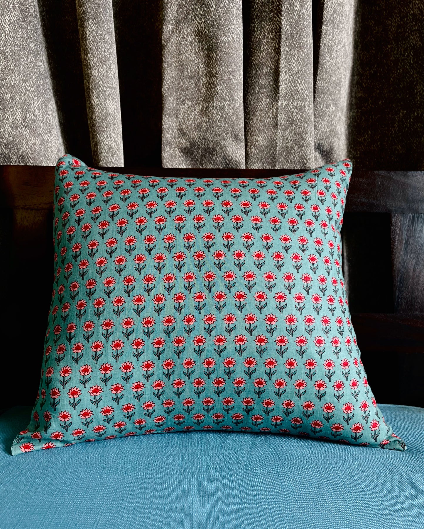Oceanic Blossom | Pure Cotton Block Printed Cushion Covers | Set of 2