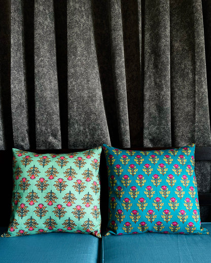 Rajputana Floral Charm | Pure Cotton Block Printed Cushion Covers | Set of 2