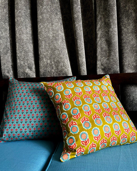 Floral Fusion | Pure Cotton Block Printed Cushion Covers | Set of 2