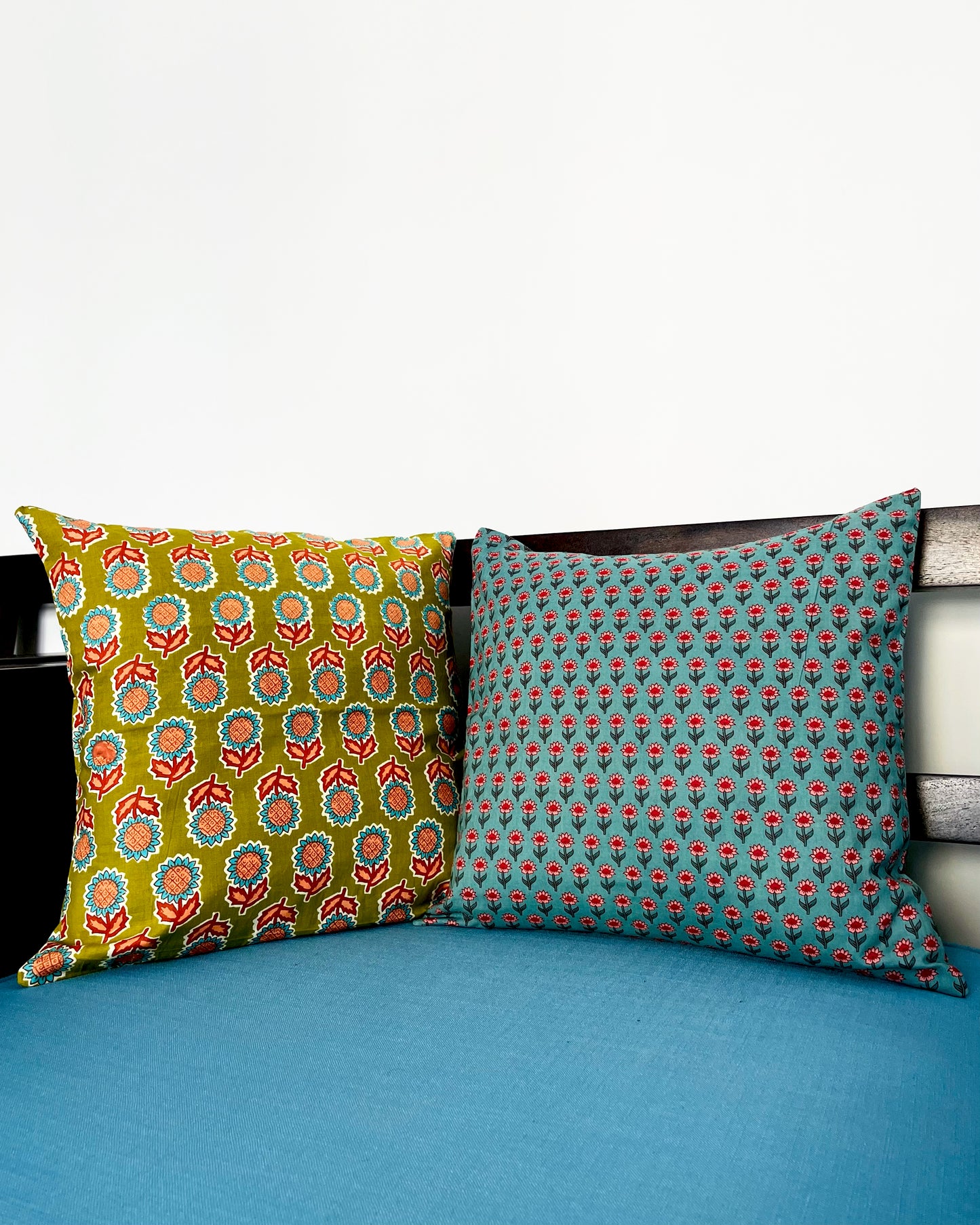 Floral Fusion | Pure Cotton Block Printed Cushion Covers | Set of 2