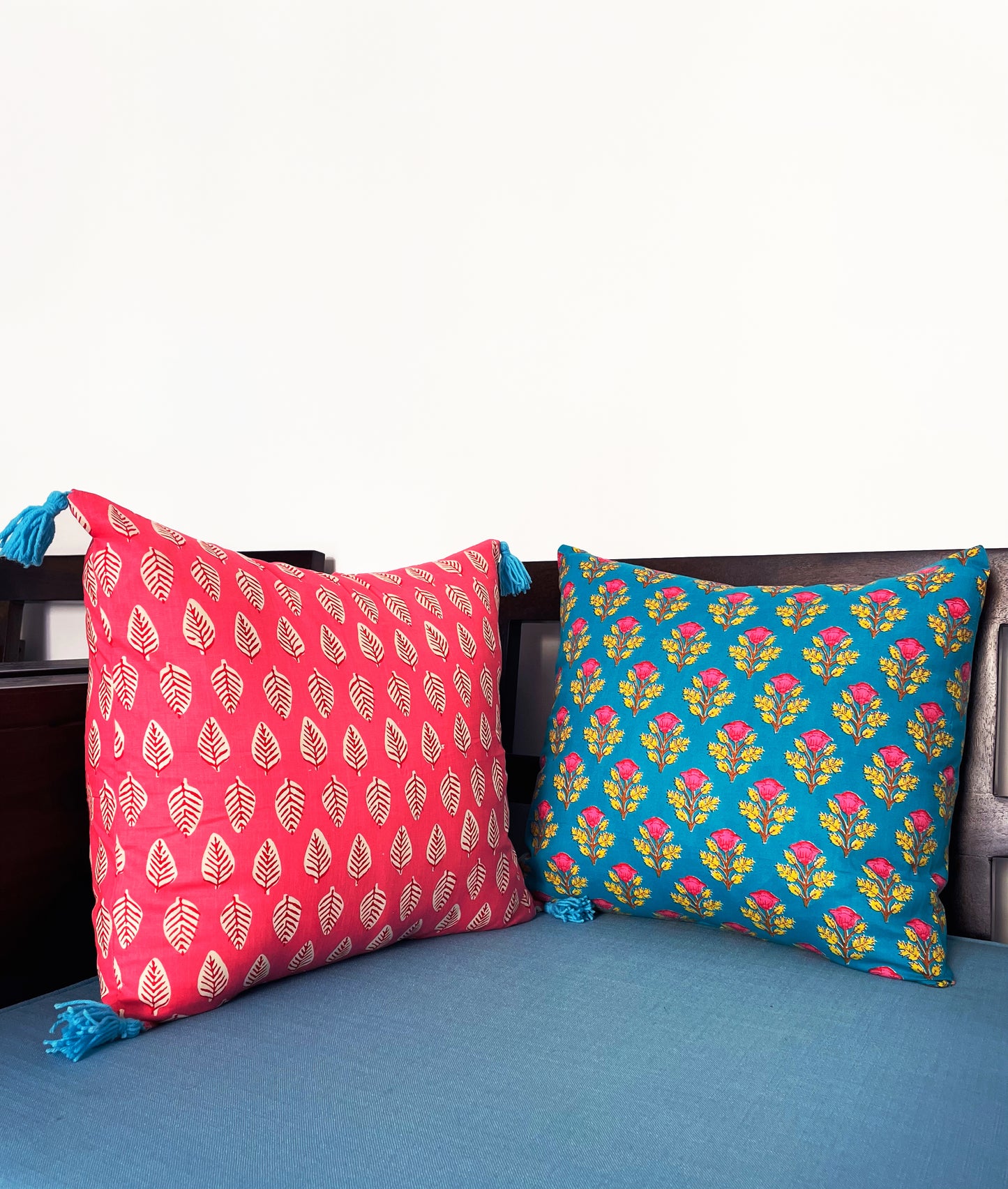 Pink Hues by the Sea | Pure Cotton Block Printed Cushion Covers | Set of 2