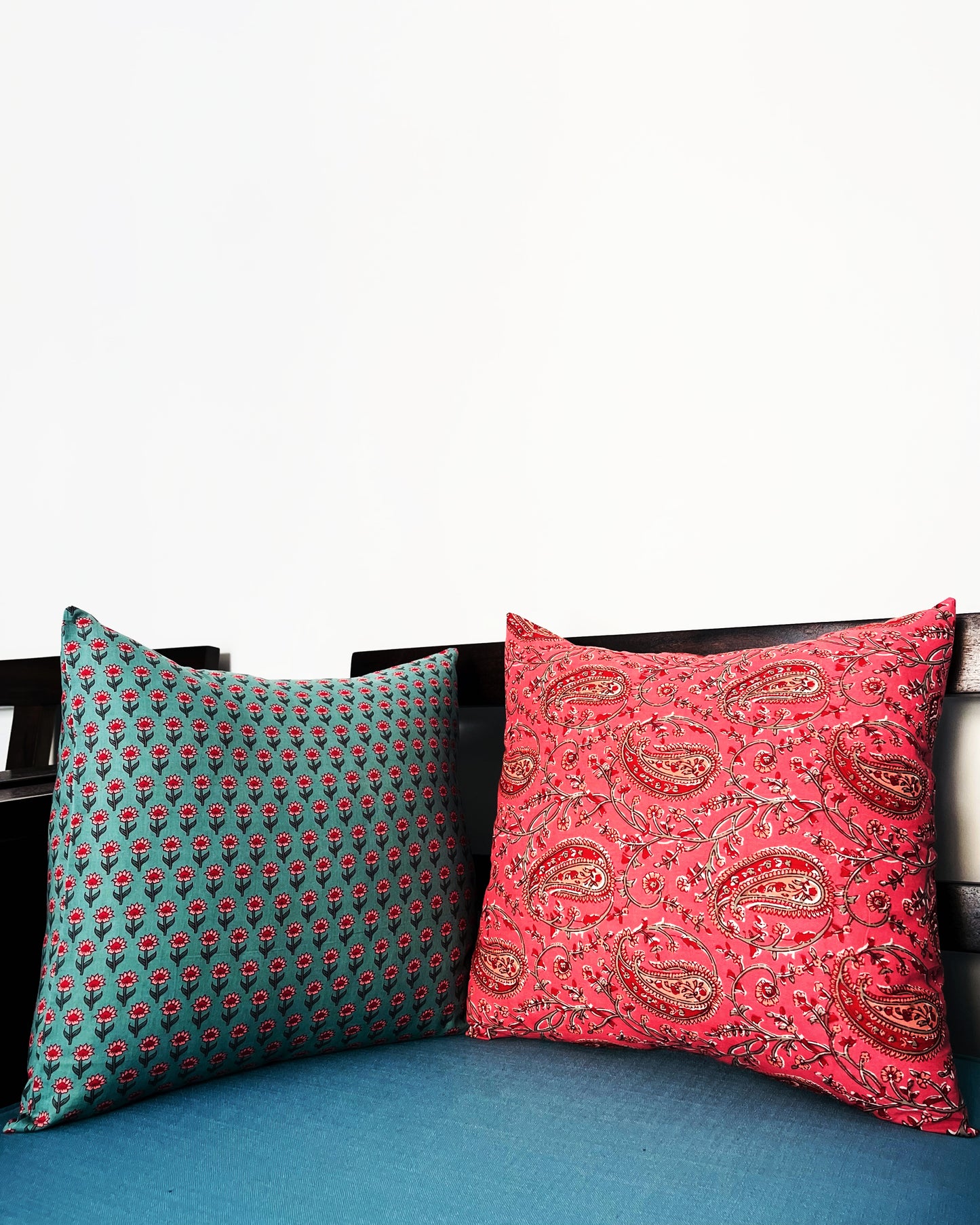 Seafoam Paisley Whispers | Pure Cotton Block Printed Cushion Covers Set of 2