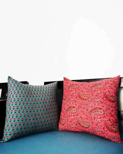 Seafoam Paisley Whispers | Pure Cotton Block Printed Cushion Covers Set of 2