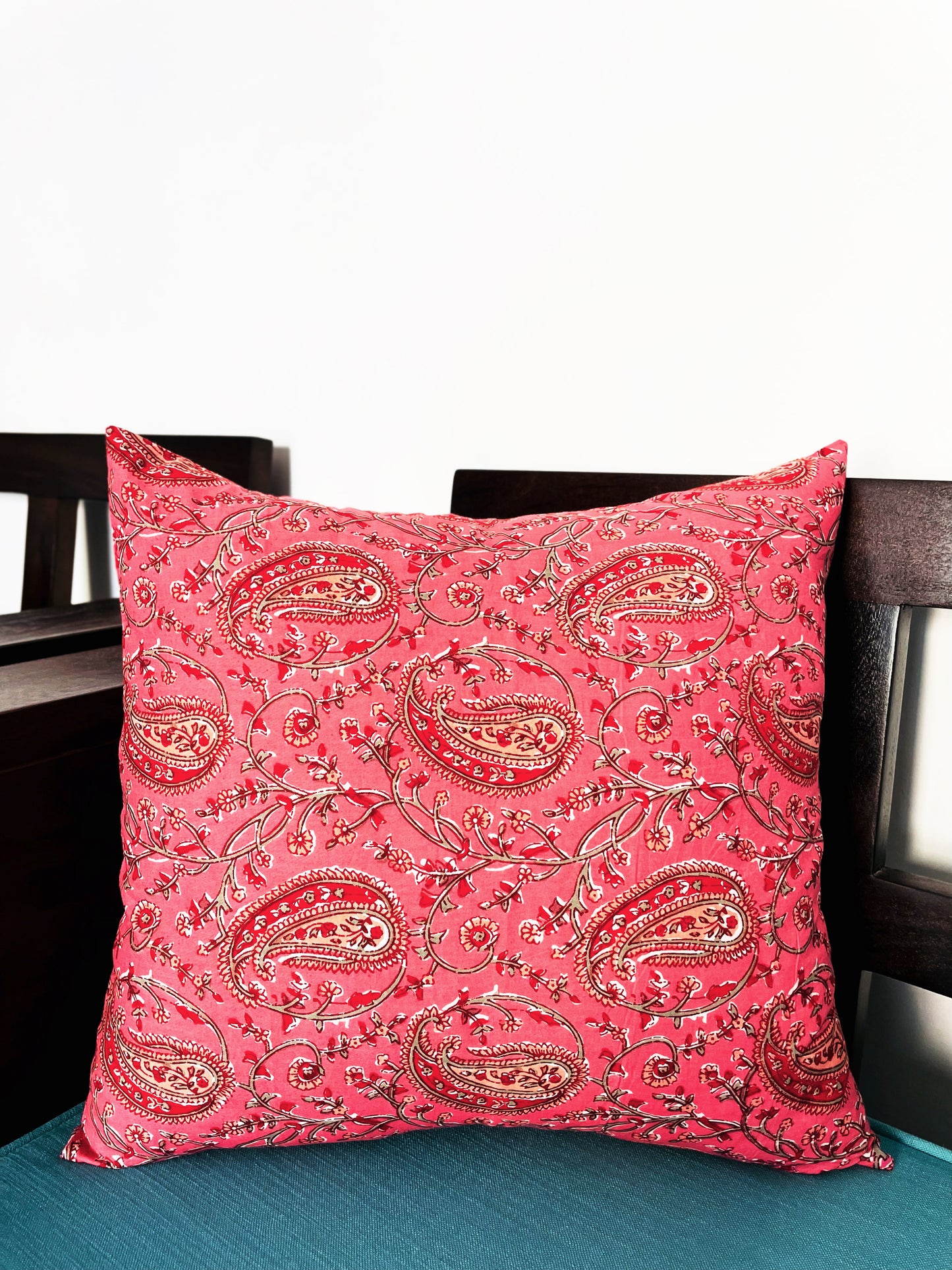 Pink Paisley & Sanganeri White Florals | Pure Cotton Block Printed Cushion Covers | Set of 2