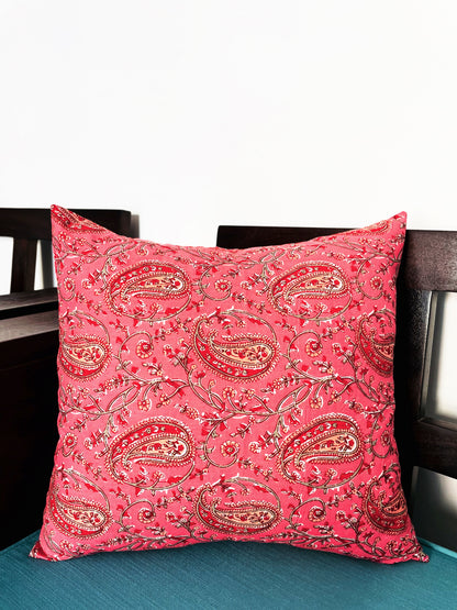 Pink Paisley & Sanganeri White Florals | Pure Cotton Block Printed Cushion Covers | Set of 2