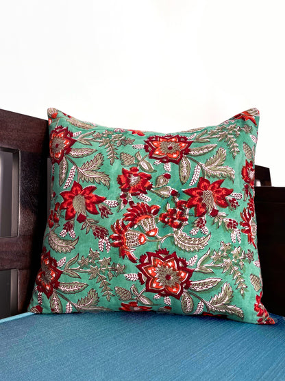 Ebony & Jade | Pure Cotton Block Printed Cushion Covers with Tassles | Set of 2