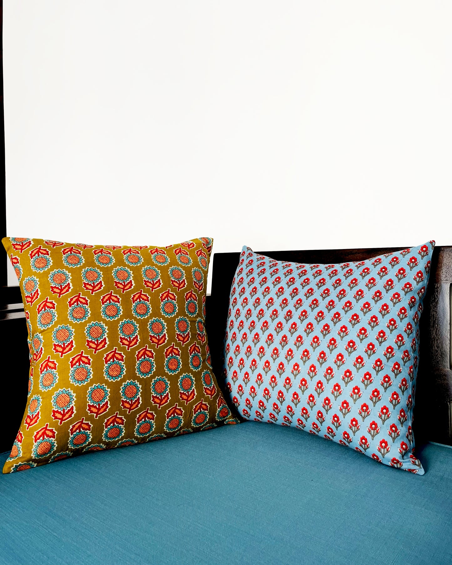 Sun-Kissed Botanicals | Pure Cotton Block Printed Cushion Covers | Set of 2