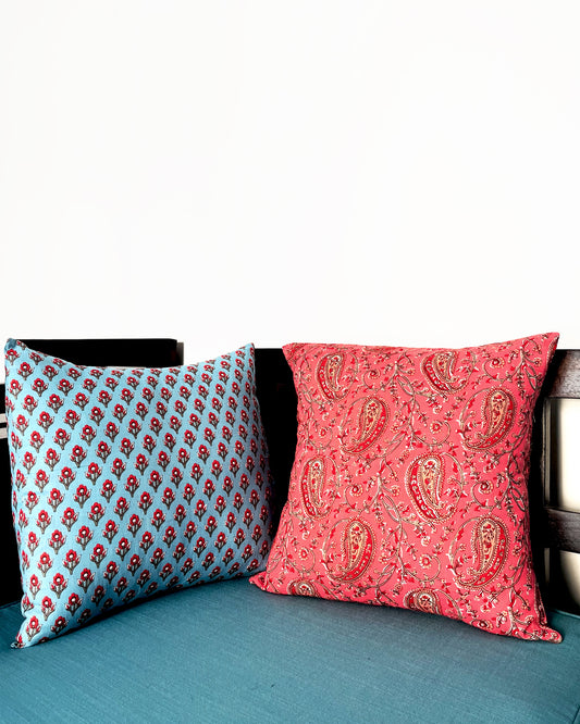 Paisley Mélange | Pure Cotton Block Printed Cushion Covers | Set of 2