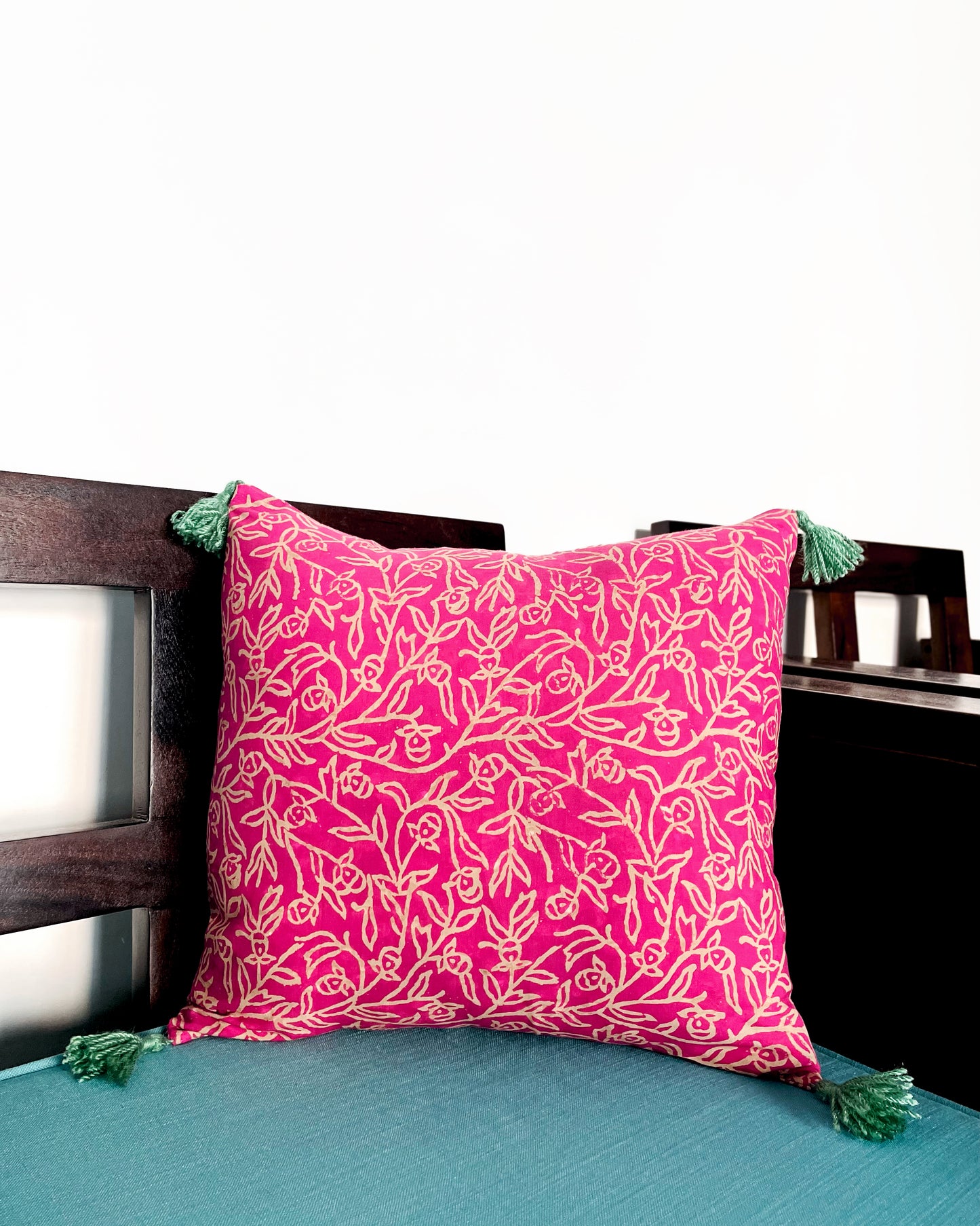 Tropical Tassels & Desert Sands | Pure Cotton Block Printed Cushion Covers with Tassles | Set of 2