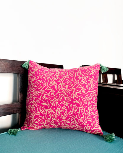 Tropical Tassels & Desert Sands | Pure Cotton Block Printed Cushion Covers with Tassles | Set of 2