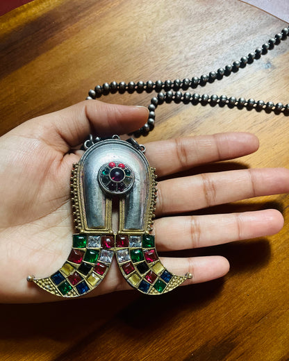 Navaratna Puli Nagam | Antique Dual-Tone Designer Haram Set