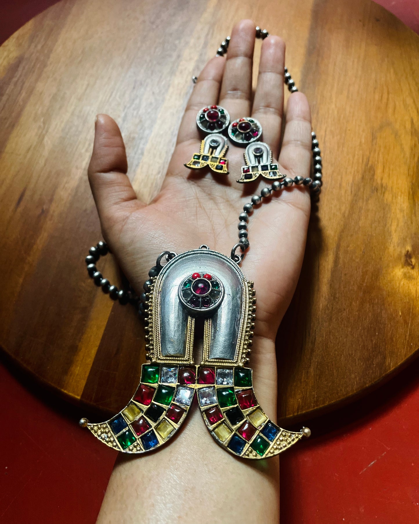 Navaratna Puli Nagam | Antique Dual-Tone Designer Haram Set