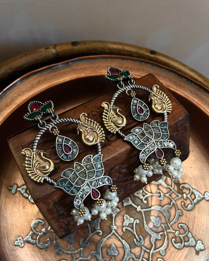 Maithraeyee | Silver Plated | Dual Tone Kemp Statement Earrings