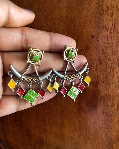 Phulkaari | Silver-Plated Meenakari Statement Drops