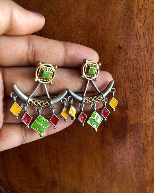 Phulkaari | Silver-Plated Meenakari Statement Drops