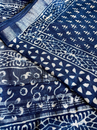 DHWANI | Pure Hand-block Printed Linen Saree