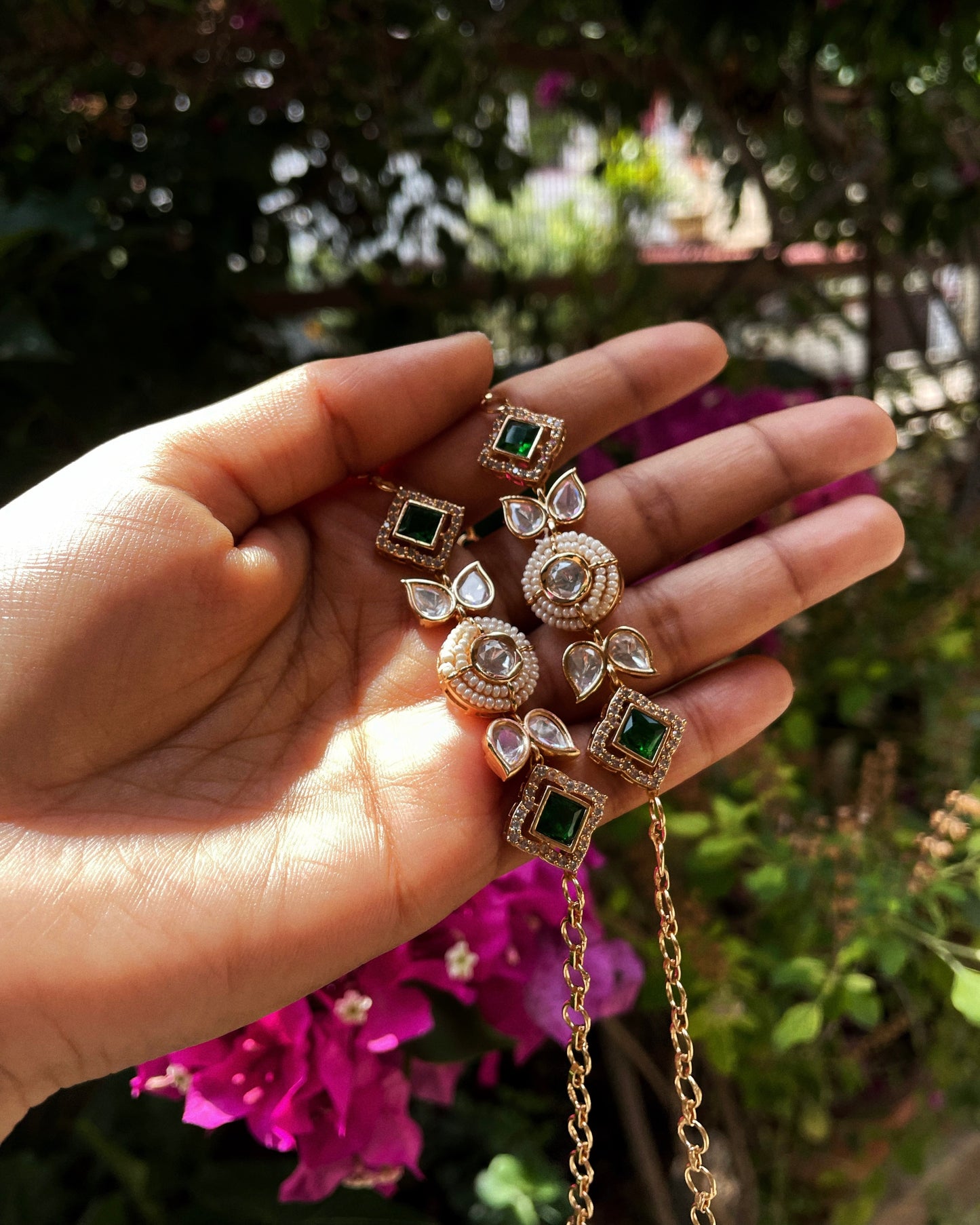 Aurum Leaf | Delicate Kundan Statement Bracelet