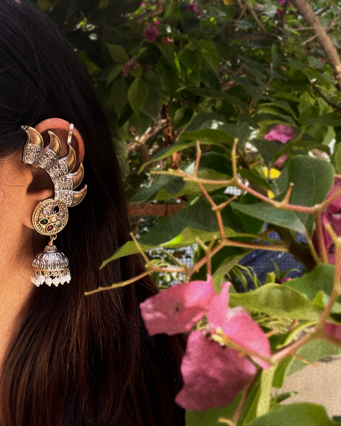 PuliNaga | Dual Tone Jhumki Earcuffs by the कारीगर | Silver Plated