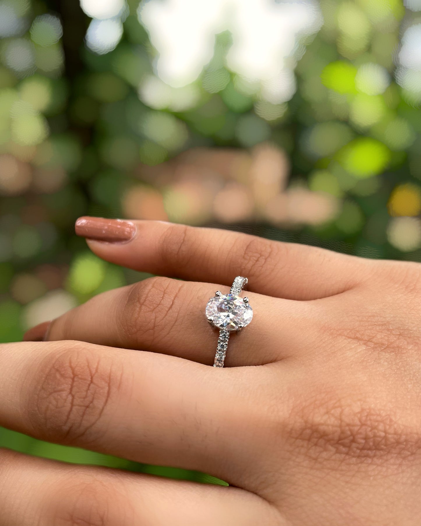 Elara | Classic Oval Cut American Diamond Ring in Rhodium Plating