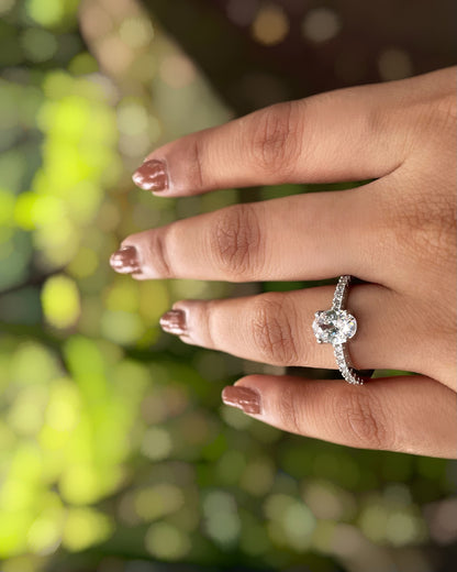 Elara | Classic Oval Cut American Diamond Ring in Rhodium Plating
