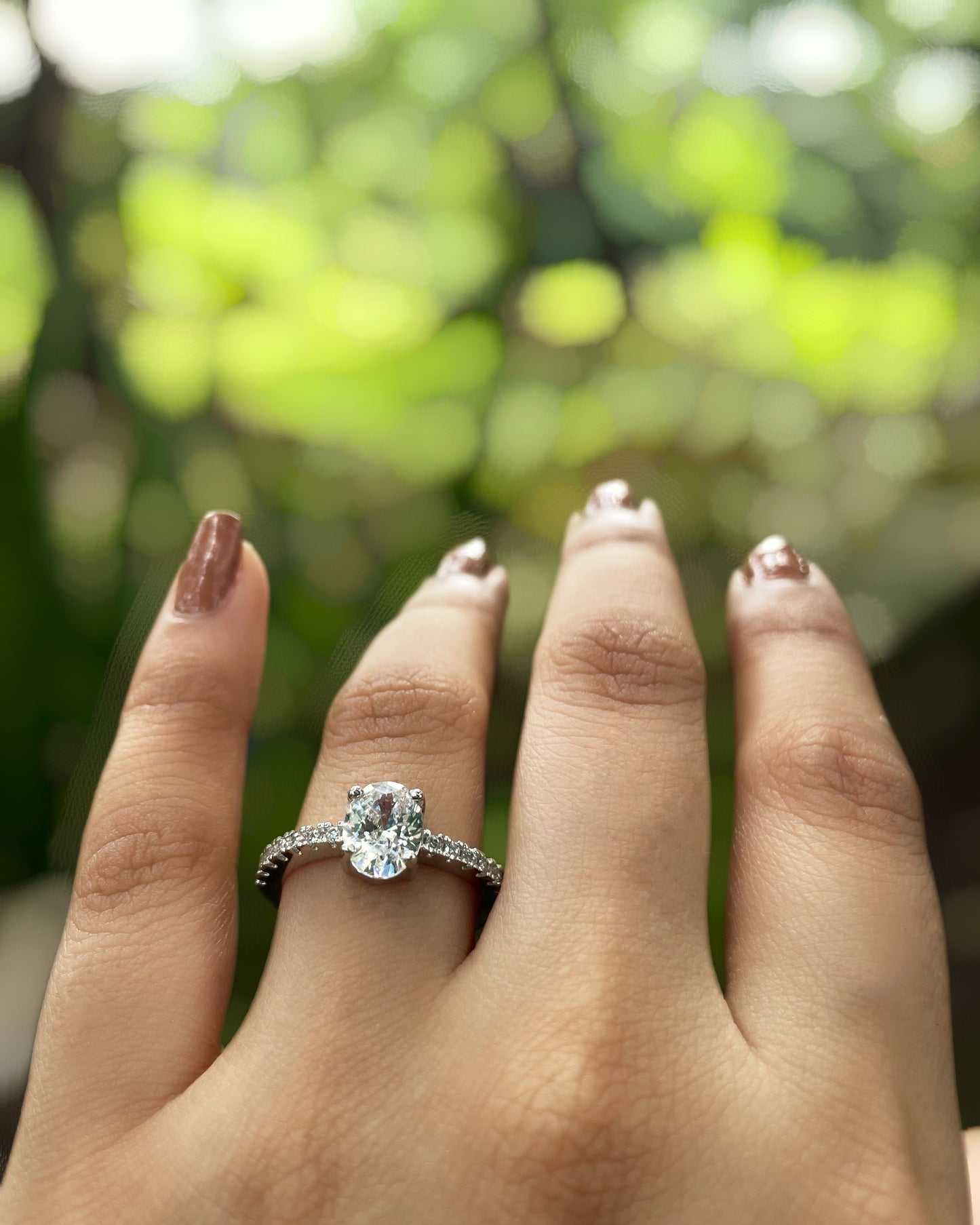 Elara | Classic Oval Cut American Diamond Ring in Rhodium Plating