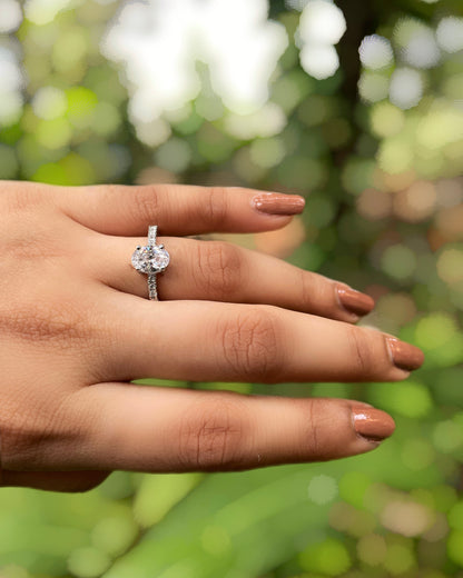 Elara | Classic Oval Cut American Diamond Ring in Rhodium Plating