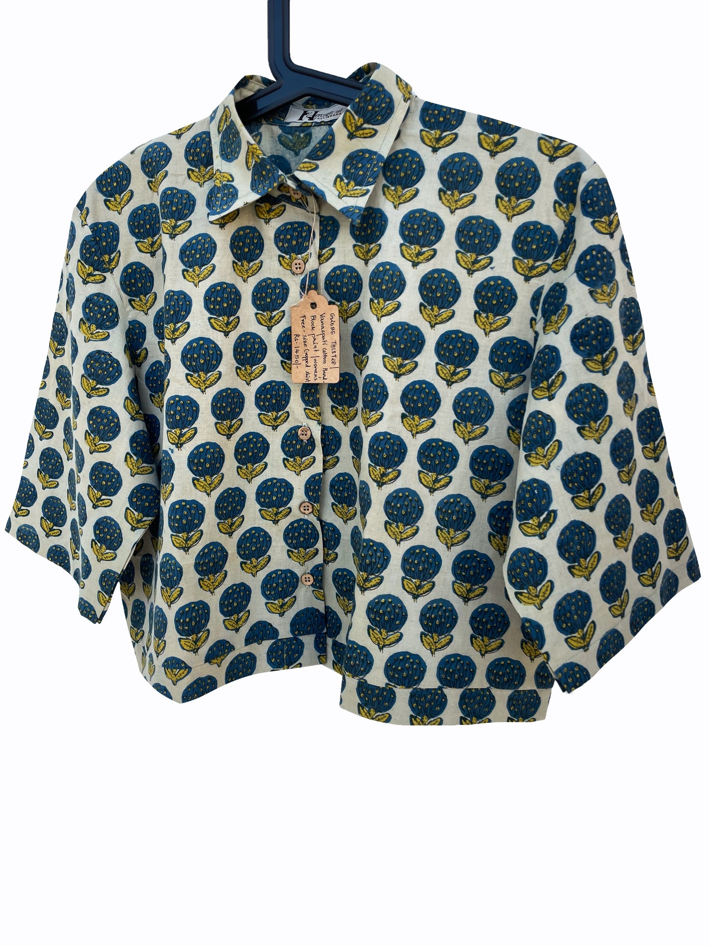 Globe Thistle Inspired Floral Cropped Shirt - Free Size