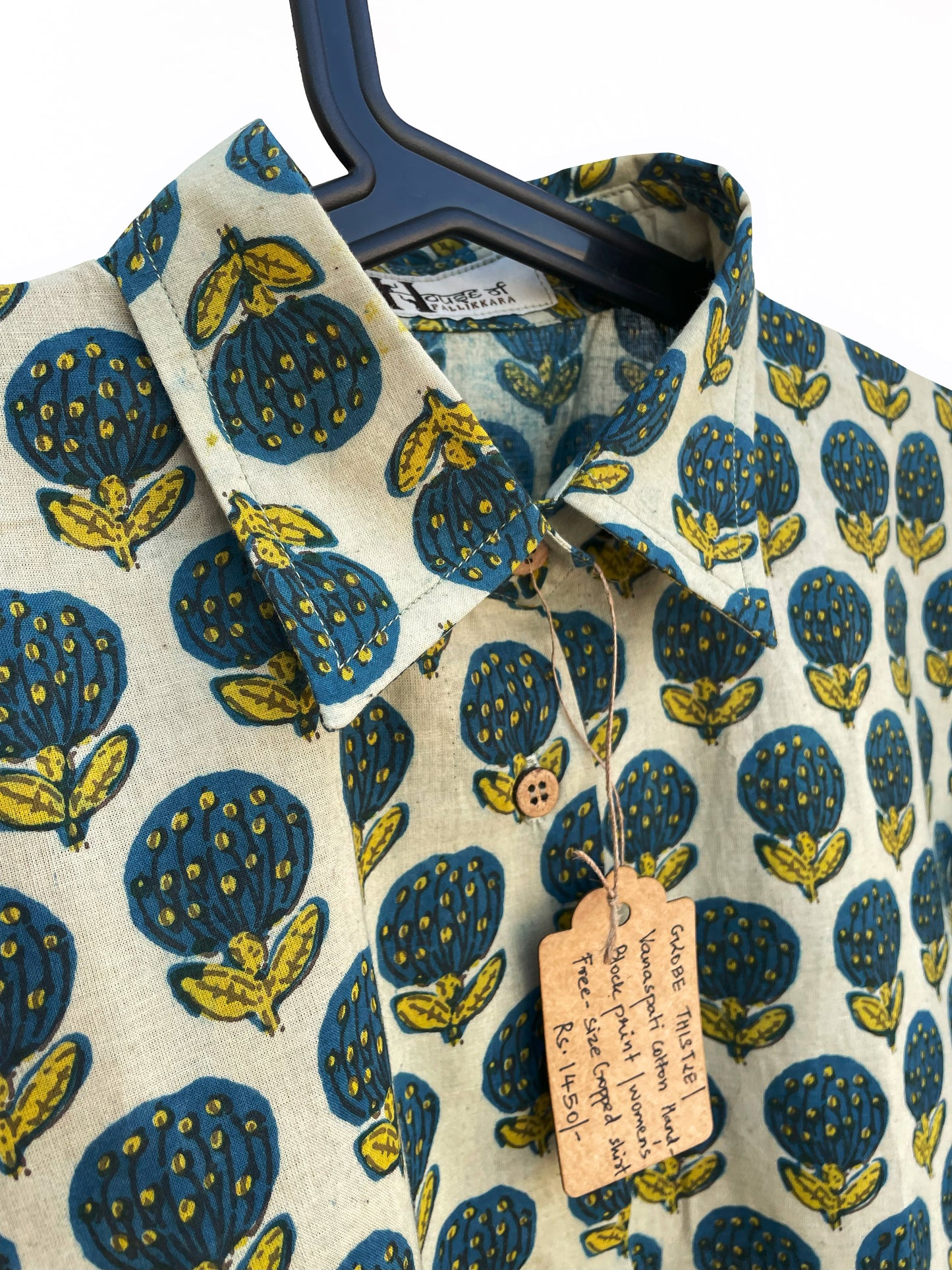 Globe Thistle Inspired Floral Cropped Shirt - Free Size