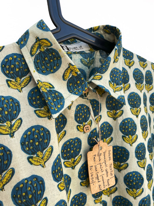 Globe Thistle Inspired Floral Cropped Shirt - Free Size