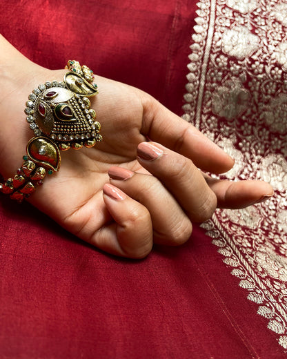 Drop of the Deccan | Antique Gold Plated Bracelet with Rich Stonework | Edit त्रिकाय