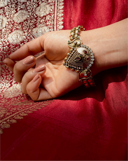 Drop of the Deccan | Antique Gold Plated Bracelet with Rich Stonework | Edit त्रिकाय