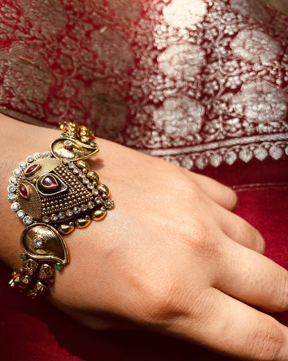 Drop of the Deccan | Antique Gold Plated Bracelet with Rich Stonework | Edit त्रिकाय