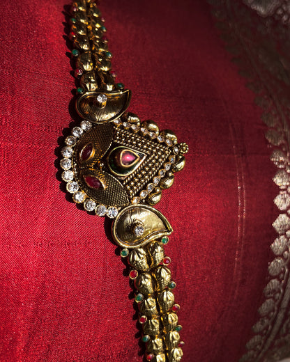 Drop of the Deccan | Antique Gold Plated Bracelet with Rich Stonework | Edit त्रिकाय
