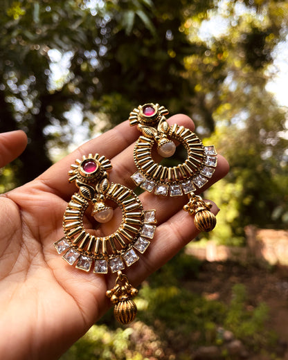 Light of the Temple | Antique Gold-Plated Earrings | Edit त्रिकाय