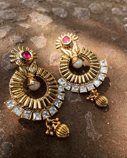 Light of the Temple | Antique Gold-Plated Earrings | Edit त्रिकाय