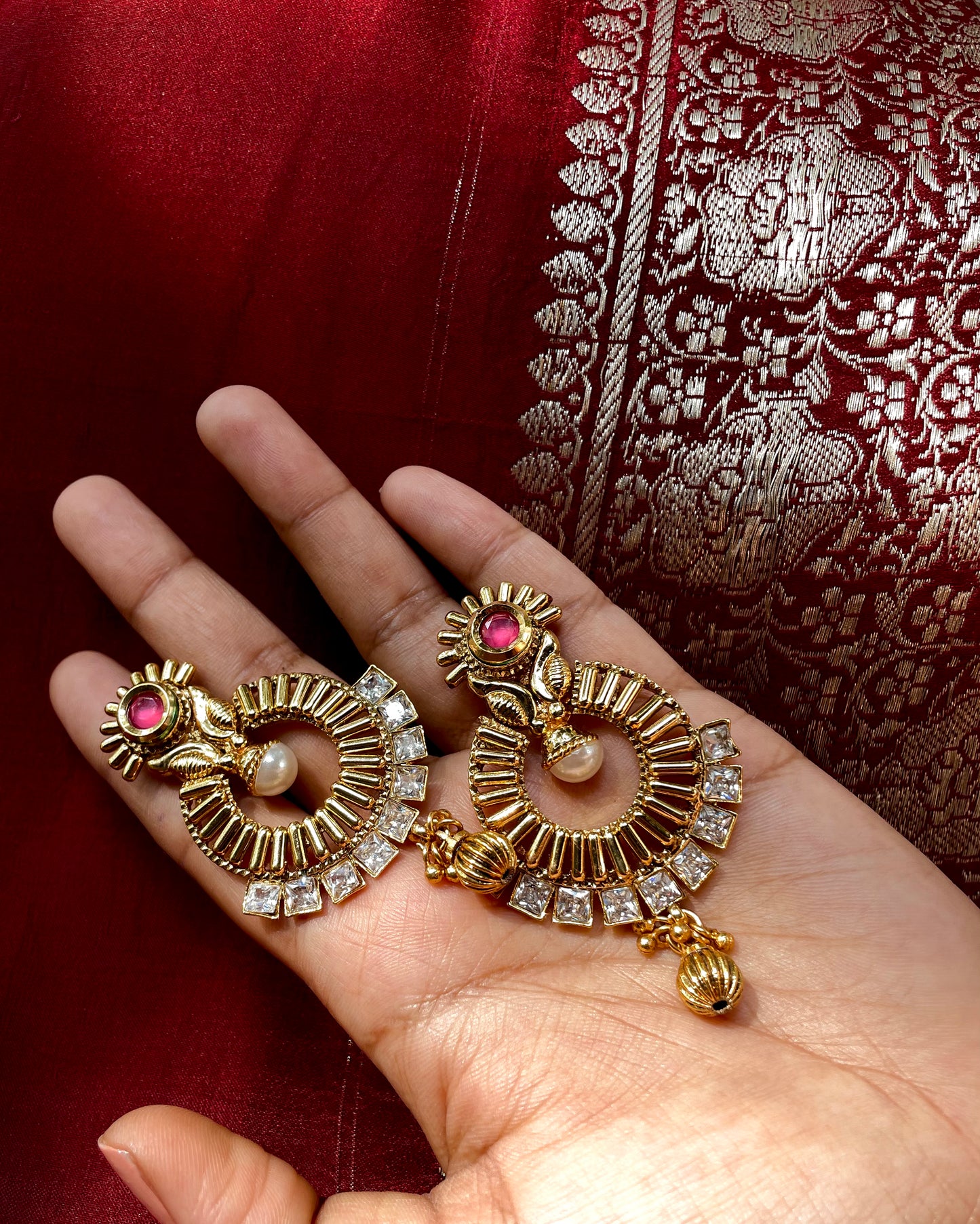 Light of the Temple | Antique Gold-Plated Earrings | Edit त्रिकाय