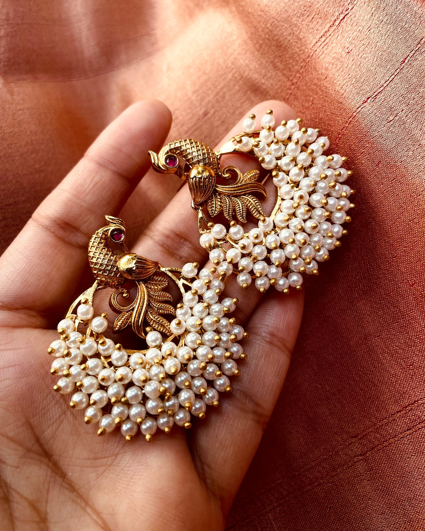 Mayura Jaalam | Antique Gold-Plated Earrings | Edit त्रिकाय