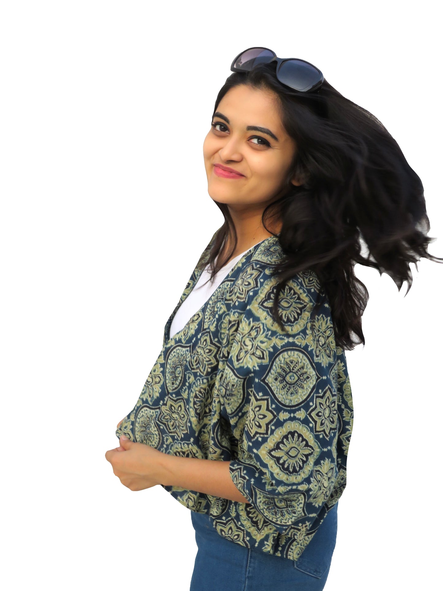 Krtvi Ajrakh Free Size Short Cape