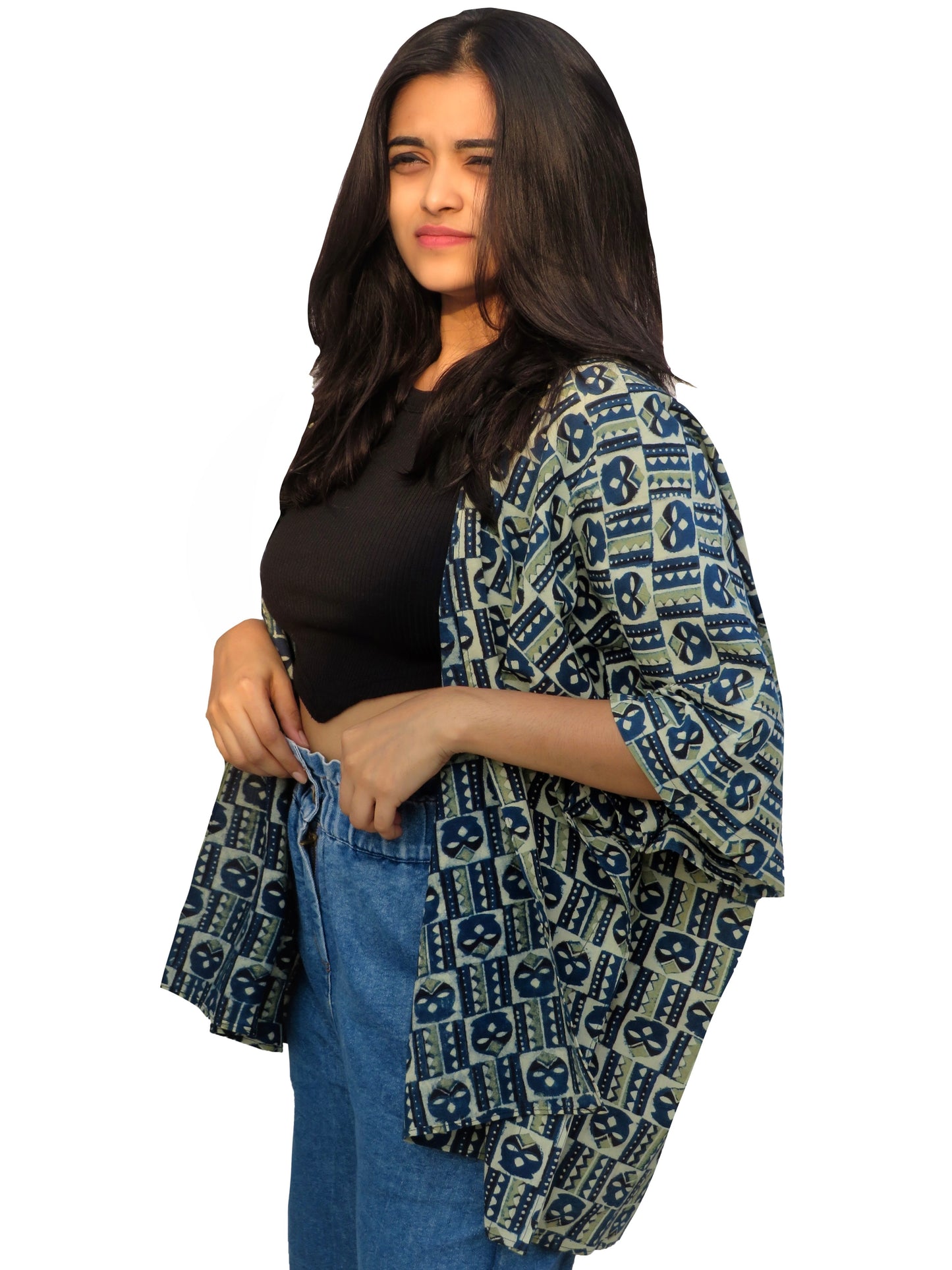Amala Ajrakh Free Size Mid-length Cape