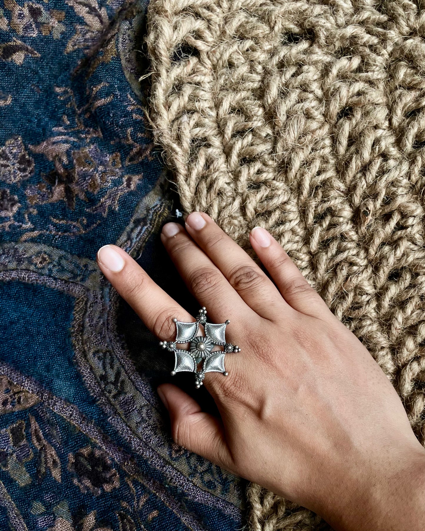 Firoza -  Silver Plated Oxidised Ring