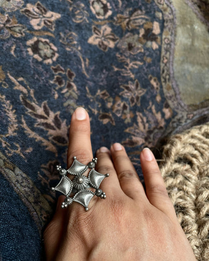 Firoza -  Silver Plated Oxidised Ring