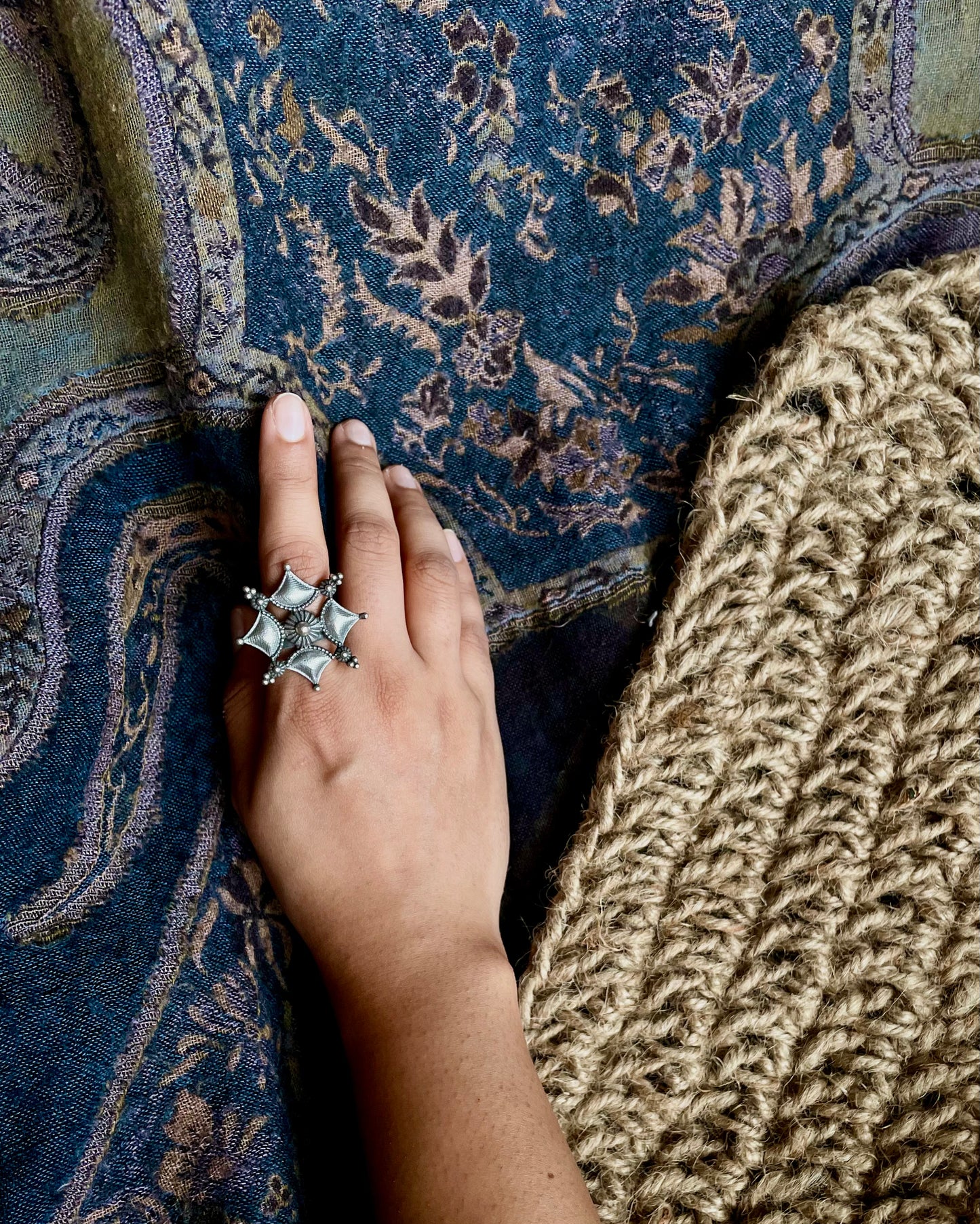 Firoza -  Silver Plated Oxidised Ring